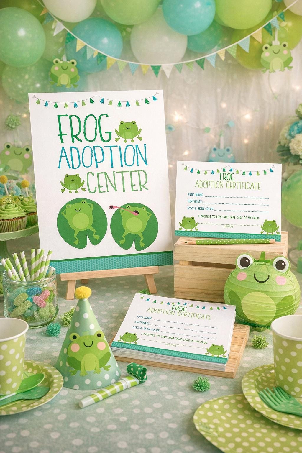 Frog Adoption Party Sign and Certificate (Printable)