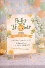 Orange Baby Shower Invitation Editable Template, A Little Cutie Theme, INSTANT DOWNLOAD