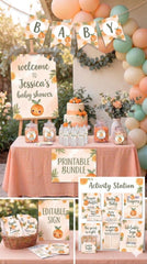 Little Cutie Orange Baby Shower FULL Bundle, Editable Templates, INSTANT DOWNLOAD