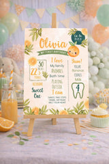 Sweet Orange First Birthday Stats Board, Editable Milestones Sign (Digital Download)