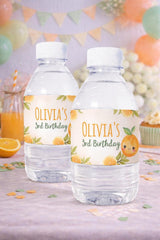 Orange Birthday Water Bottle Labels, Editable Party Decor (Digital Download)
