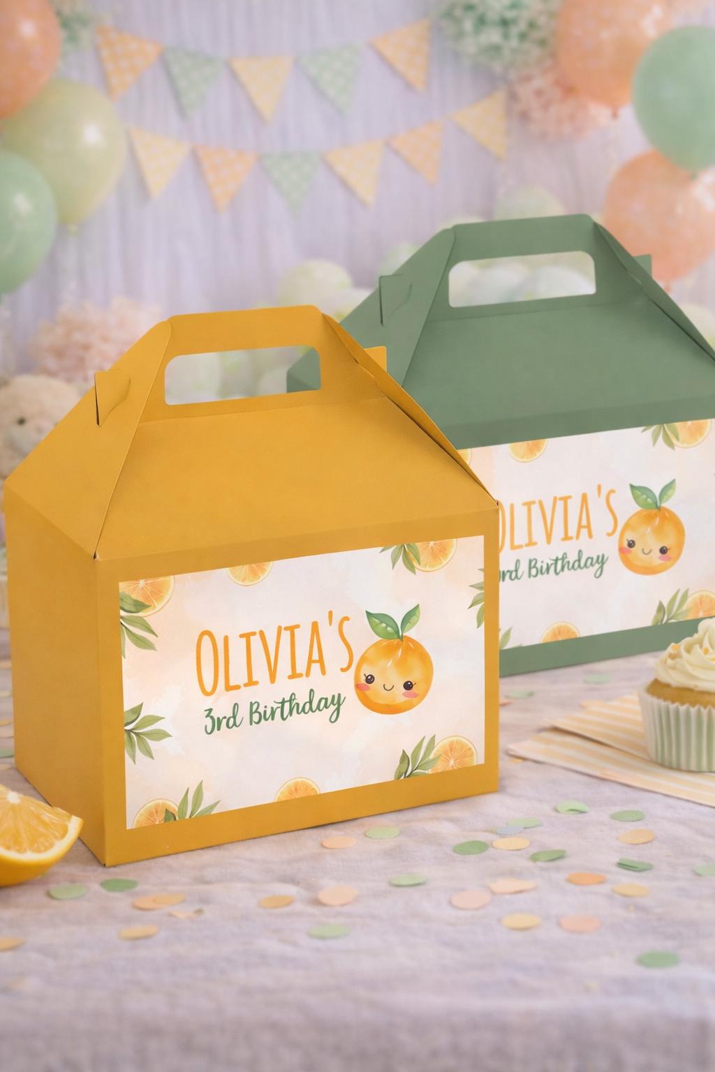 Orange Birthday Gable Box Labels, Sweet Citrus Party Decorations (Digital Download)