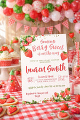 Strawberry Baby Shower Invitation, Editable "Berry Sweet" Template (Digital Download)
