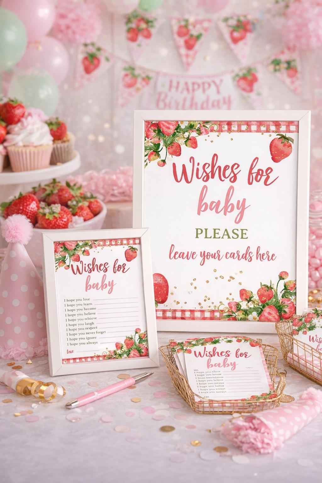 Strawberry Baby Shower Game, Editable Wishes for Baby Cards (Digital Download)