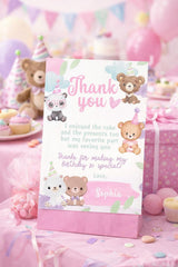 Bear Birthday Thank You Card Editable Template, Printable or Digital, INSTANT DOWNLOAD