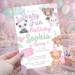 Editable Bear Birthday Invitation, Beary Fun Party, Teddy Bear Theme (Digital Download)