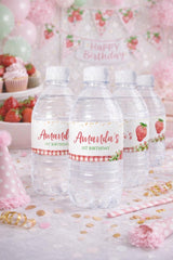 Editable Strawberry Water Bottle Labels, Fruit Birthday Party (Digital Download)