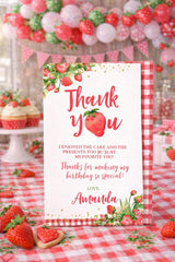 Strawberry Thank You Cards, Fruit Birthday Party, Editable Notes (Digital Download)