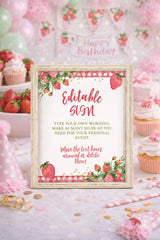 Strawberry Baby Shower Sign, Editable Welcome Sign (Digital Download)
