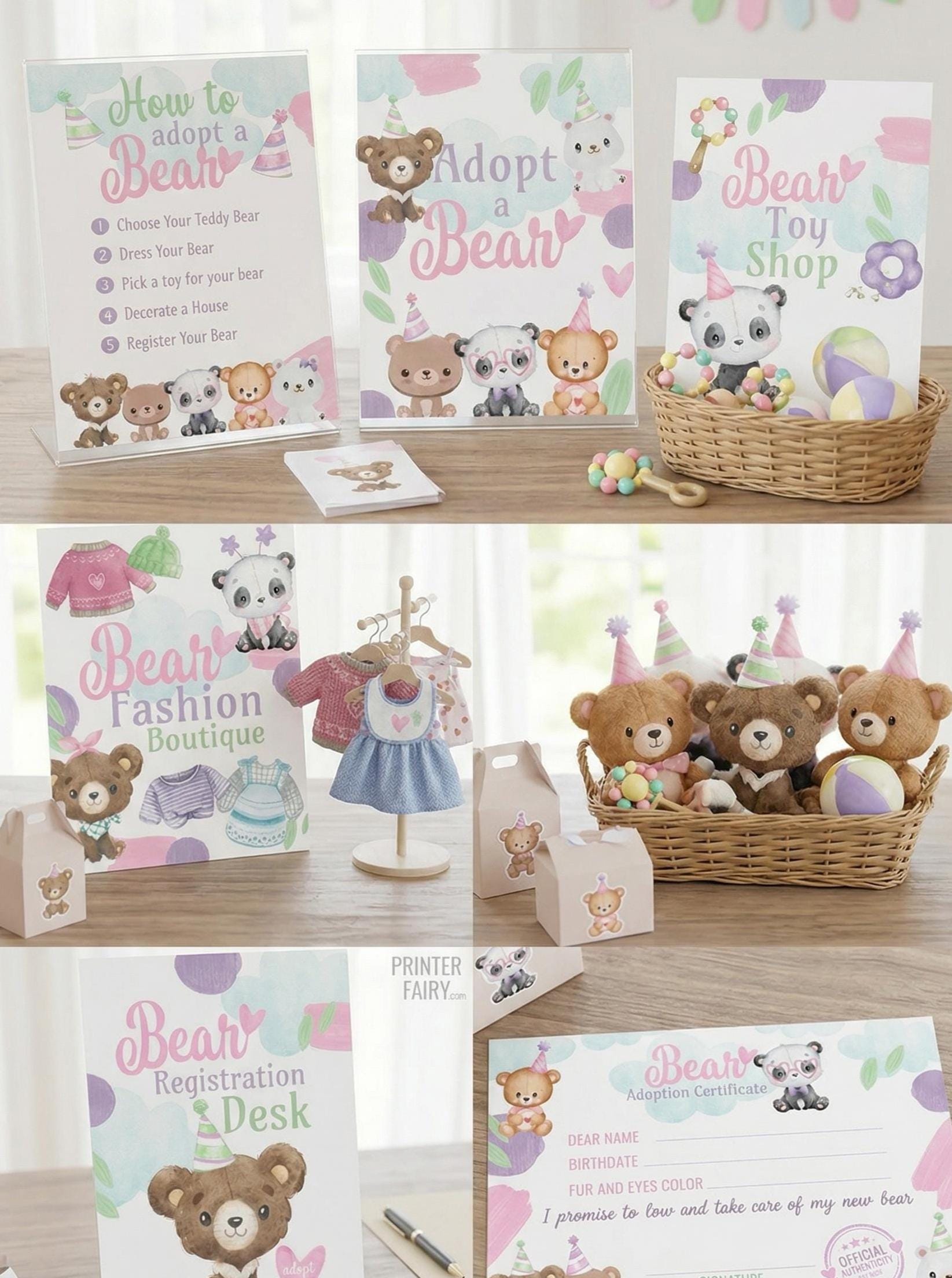 Bear Birthday Party Bundle of Activities with Editable Signs and Certificates, INSTANT DOWNLOAD
