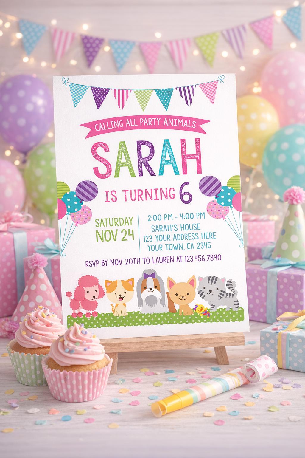 Puppies and Kitties Birthday Invitation EDITABLE Template, Pet Adoption Pawty (INSTANT DOWNLOAD)
