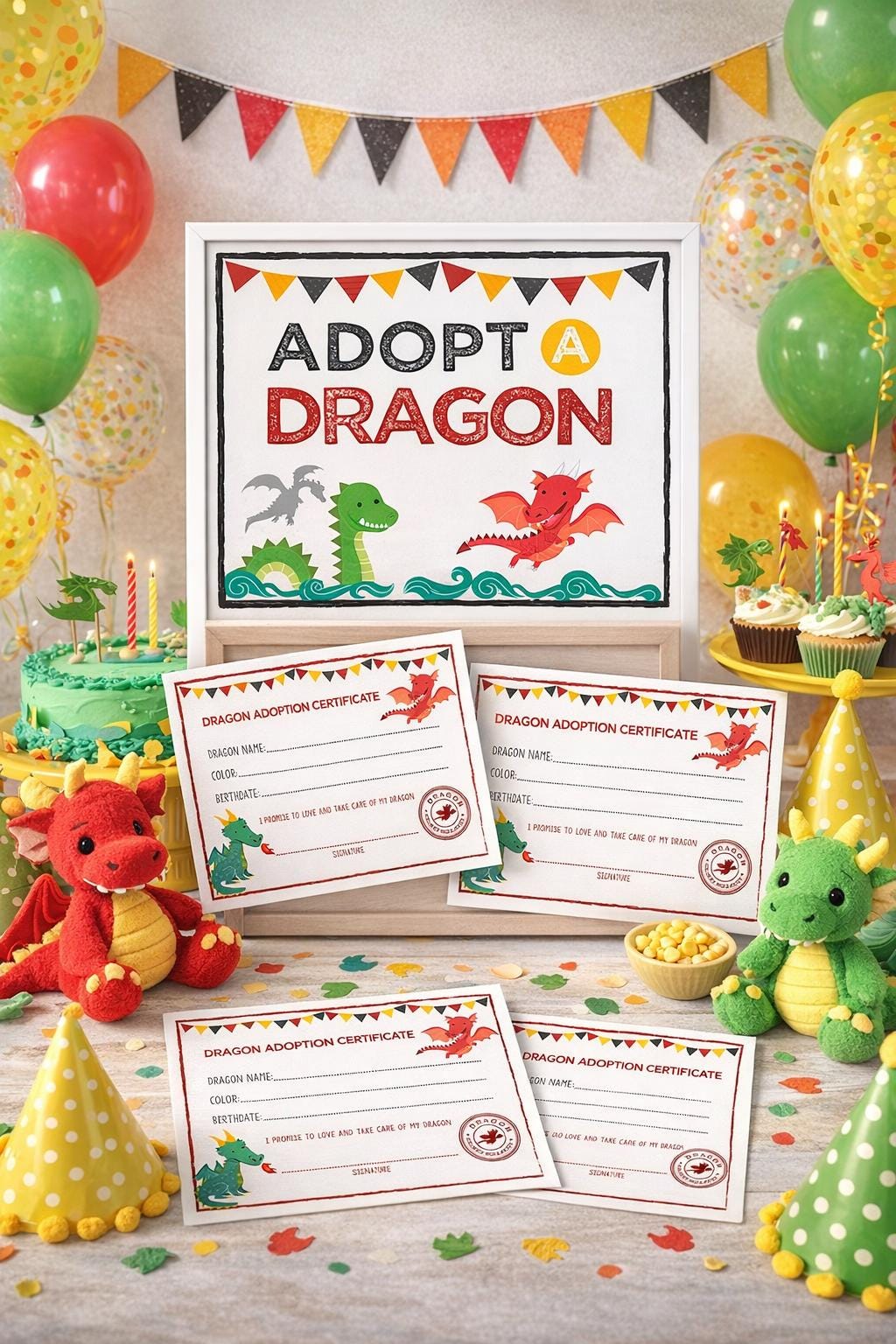 Adopt a Dragon Sign and Certificate, Dragon Birthday Party (Instant Download)