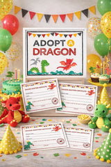 Adopt a Dragon Sign and Certificate, Dragon Birthday Party (Instant Download)