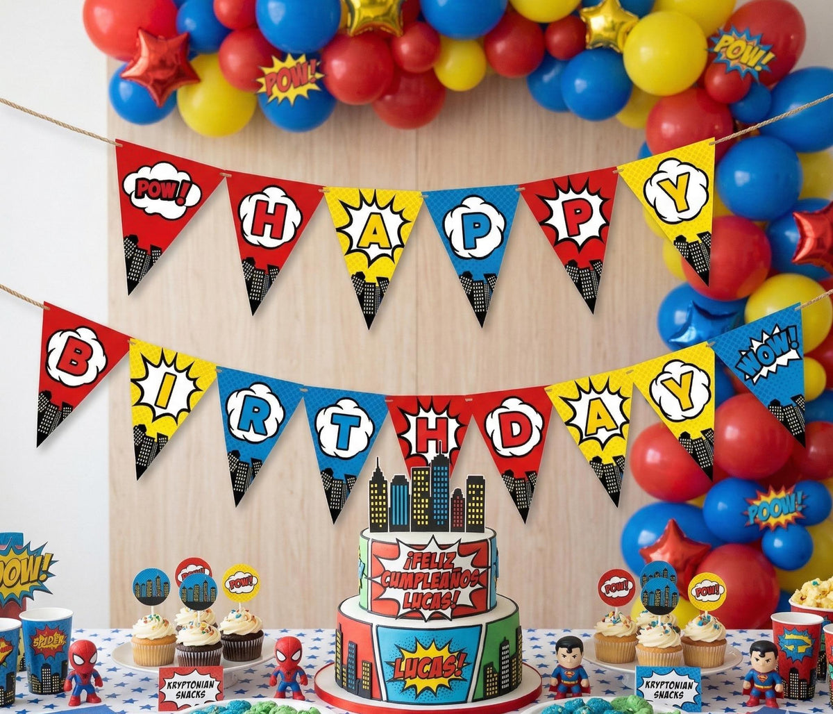 Superhero Birthday Banner, Comic Style Party Decoration (Digital Download)