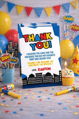 Superhero Birthday Thank You Card Editable TEMPLATE INSTANT DOWNLOAD