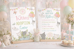 Kitty Cat Birthday Adoption Party Activities Signs EDITABLE Templates, INSTANT DOWNLOAD