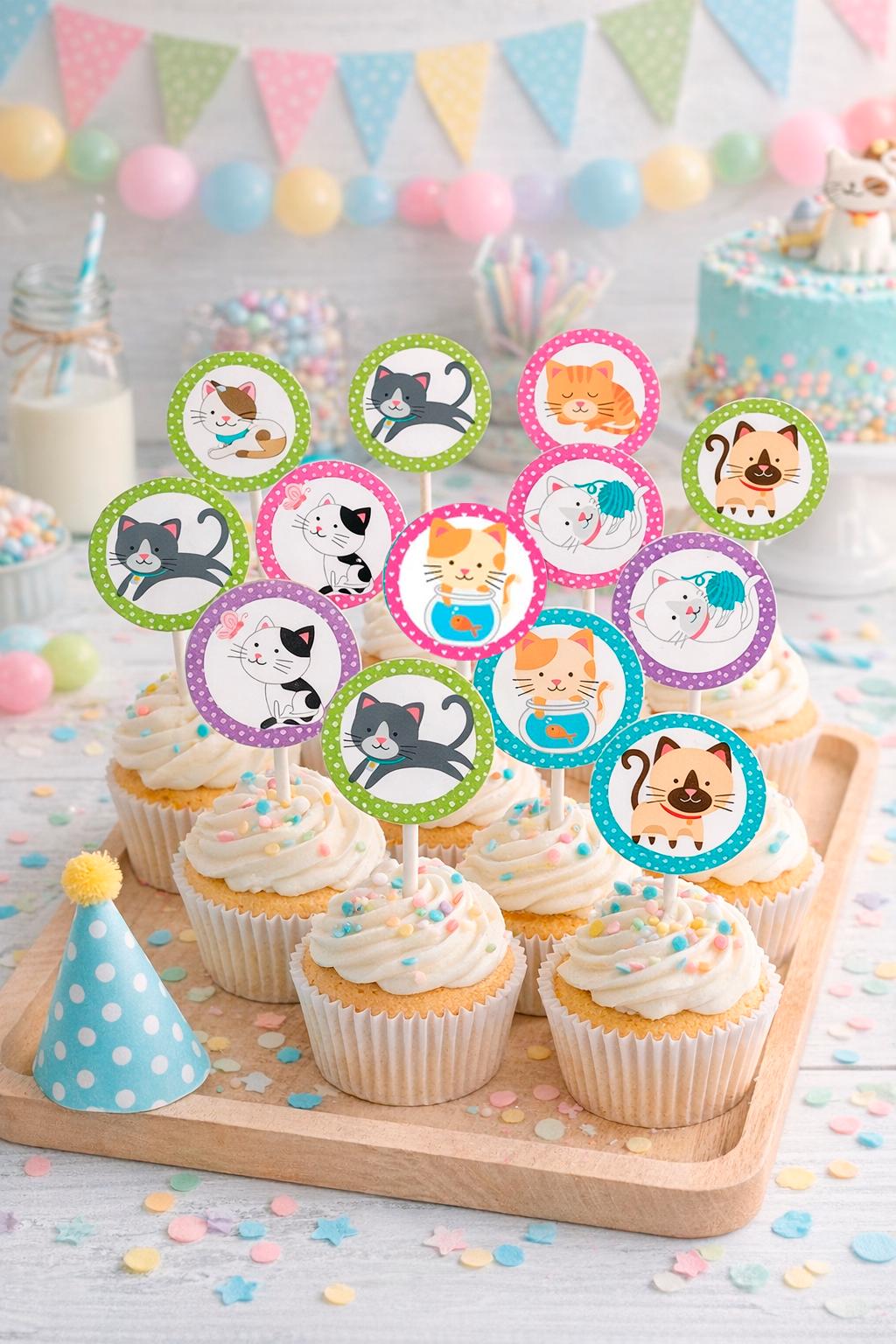 Kitten Birthday Party Toppers, Cat Thank You Tags (Instant Download)