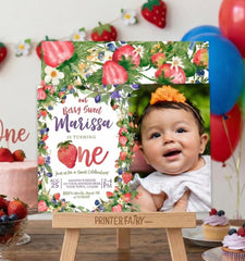 Berry First Birthday Invitation EDITABLE Template INSTANT DOWNLOAD