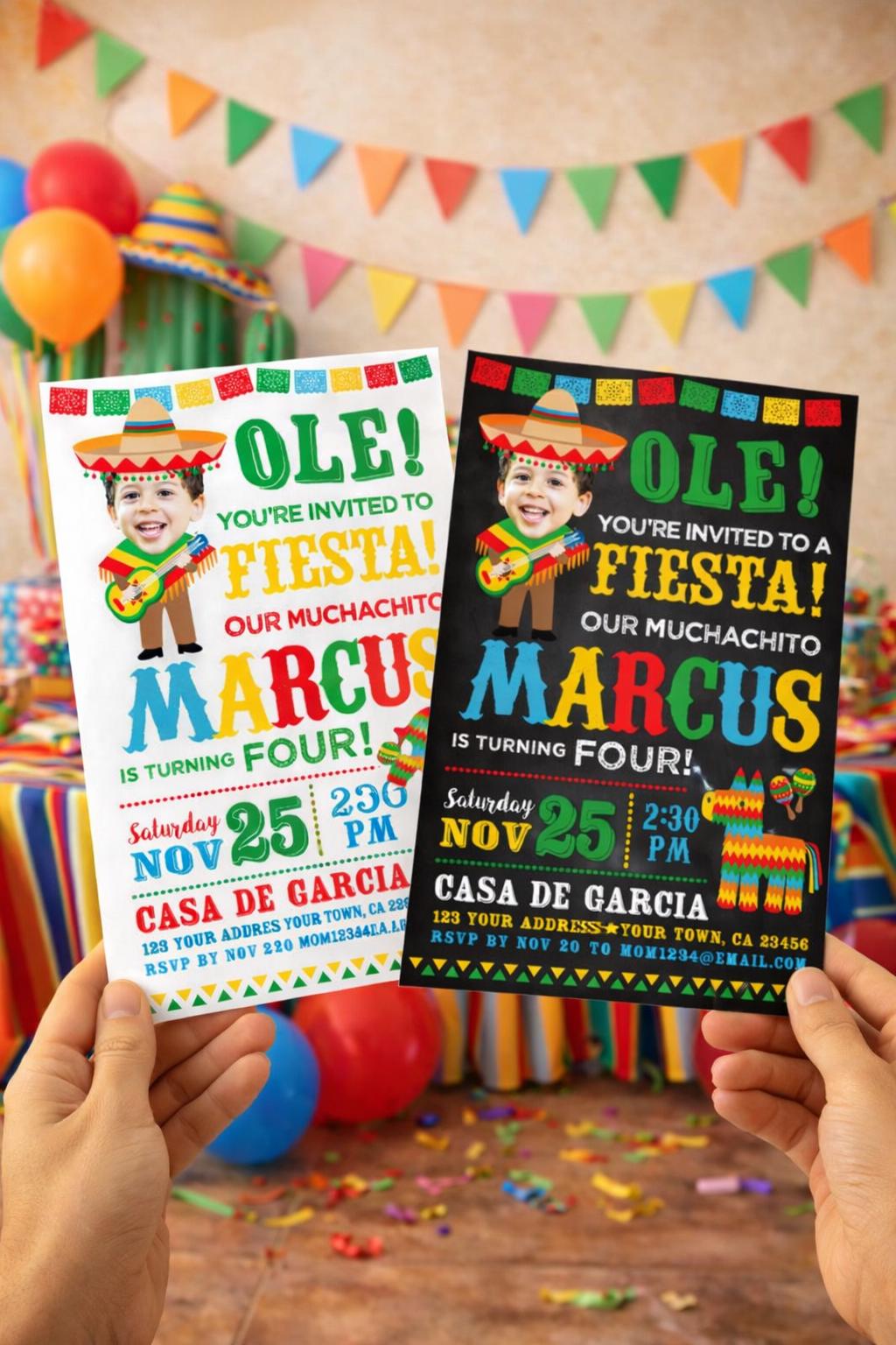 Fiesta Birthday Invitation with Photo, Mexican Theme (Digital Download)