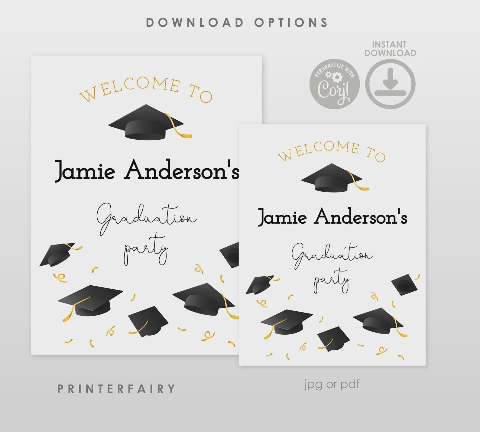 Graduation Party Bundle, Editable Templates, Invitation, Signs (Digital Download)