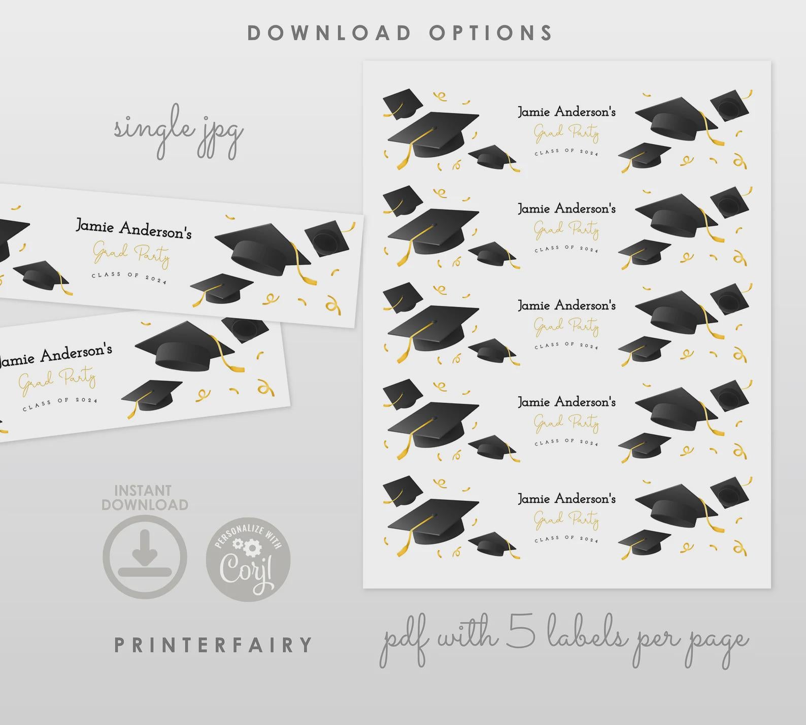 Graduation Party Bundle, Editable Templates, Invitation, Signs (Digital Download)