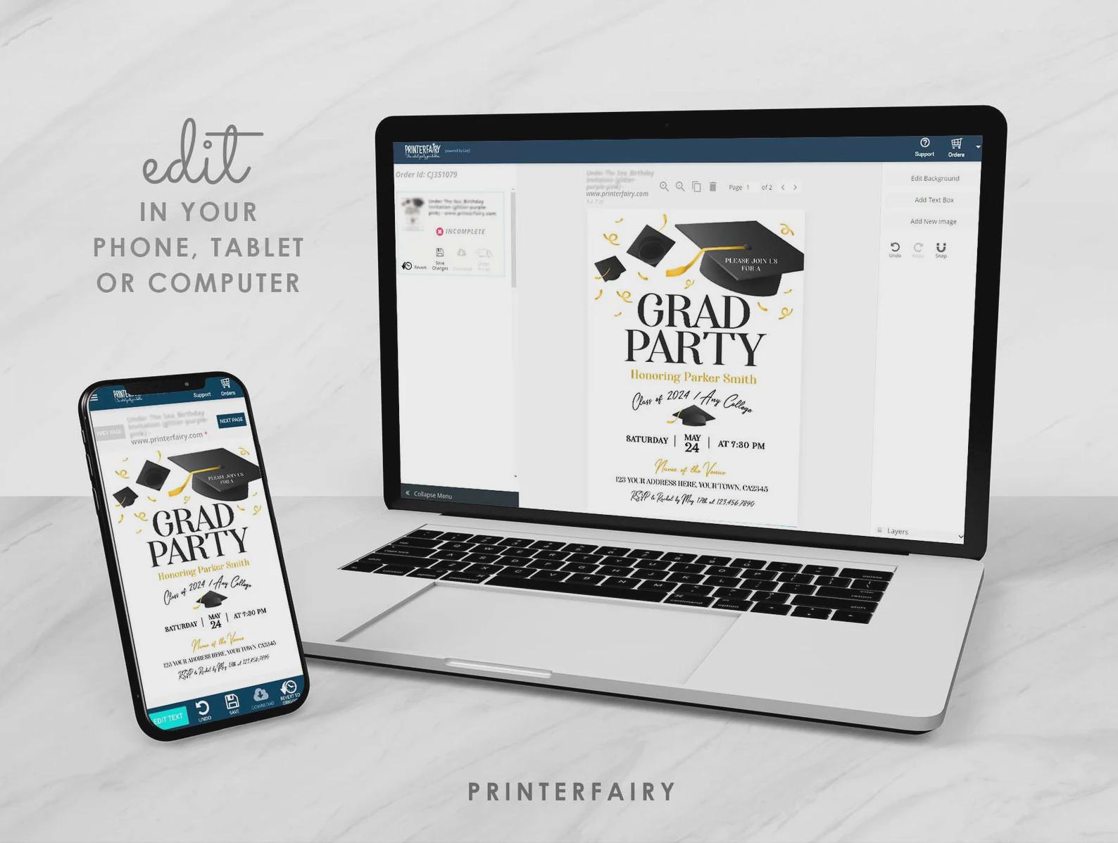 Graduation Party Bundle, Editable Templates, Invitation, Signs (Digital Download)
