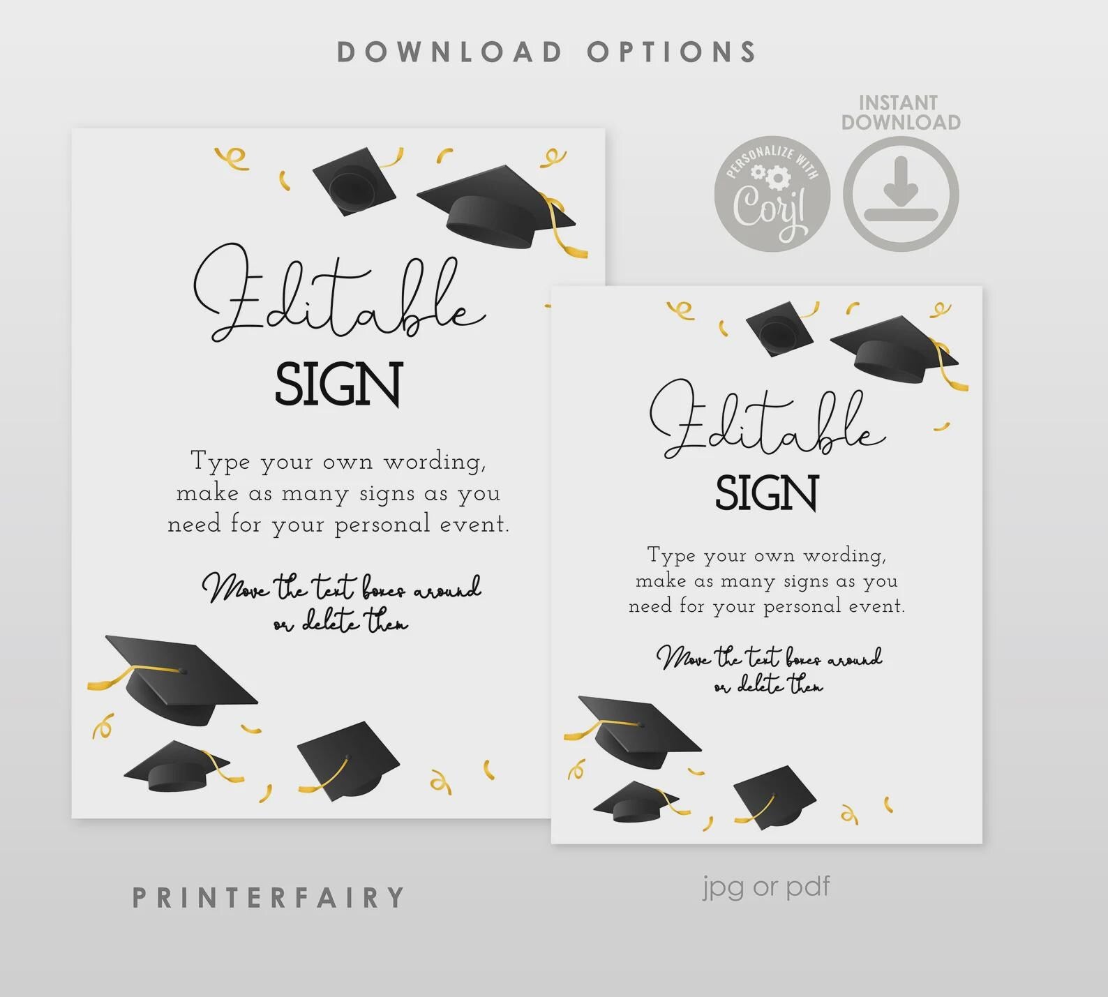 Graduation Party Bundle, Editable Templates, Invitation, Signs (Digital Download)