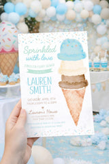 Ice Cream Baby Shower Invitation, Sprinkled with Love Boy, Editable Template (Digital Download)
