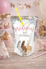 Floral Horse Drink Pouch Label, Editable Western Birthday Party (Digital Download)