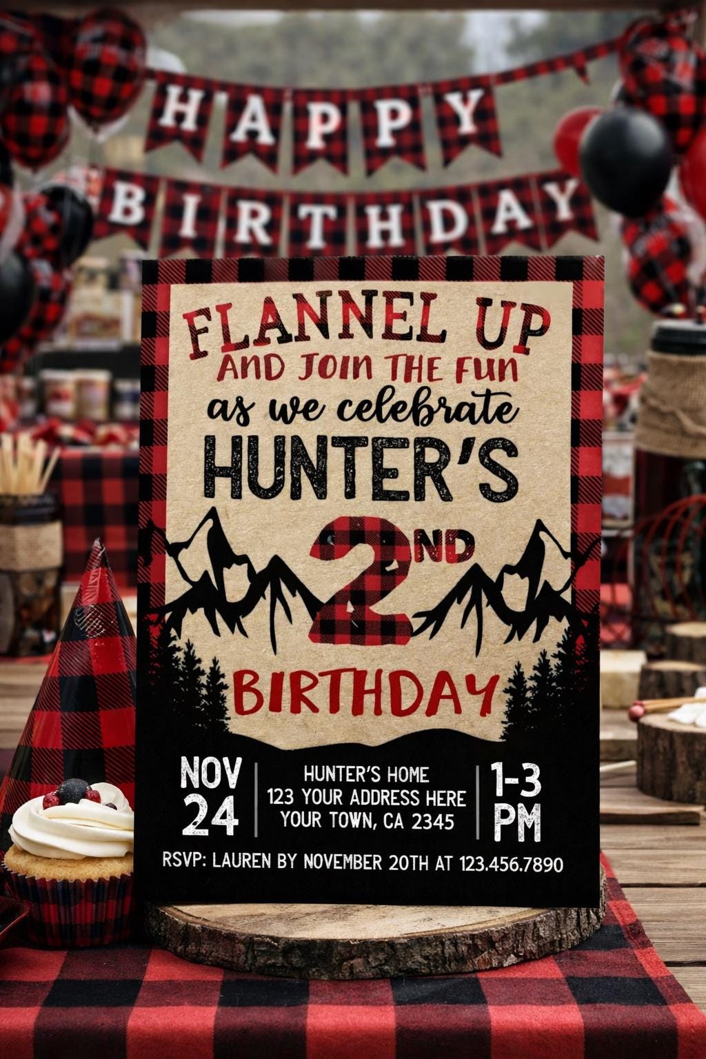 Lumberjack 2nd Birthday Invitation EDITABLE template for any age, Digital Instant Download