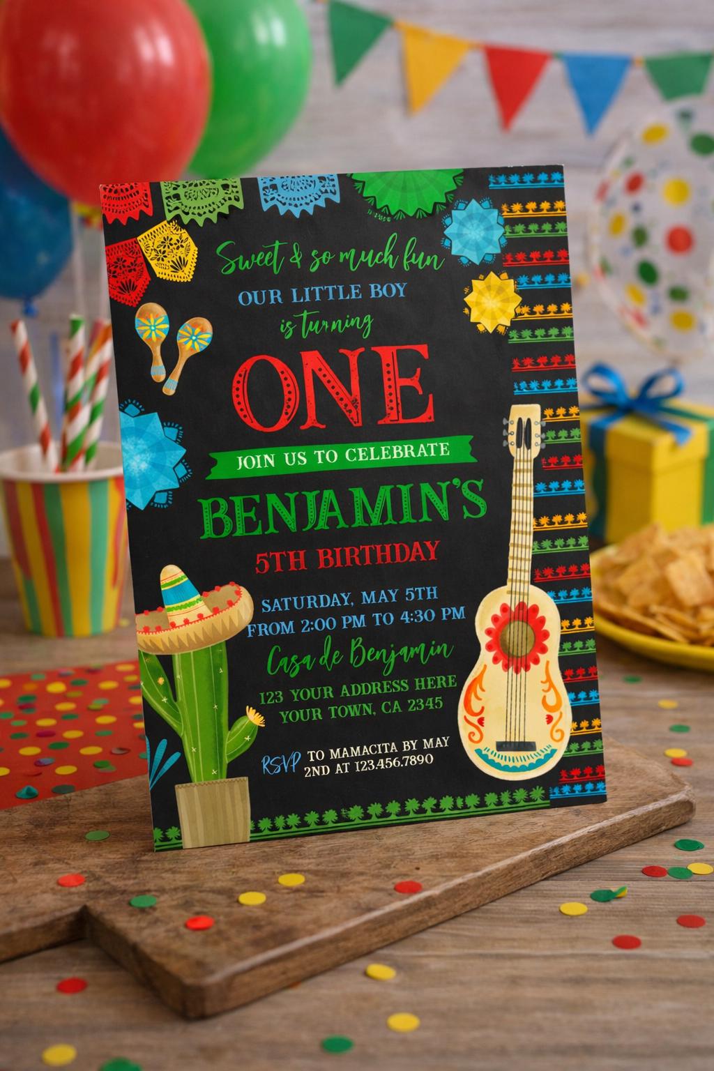 Cinco de Mayo Fiesta 1st Birthday Party Invitation EDITABLE Template, INSTANT DOWNLOAD