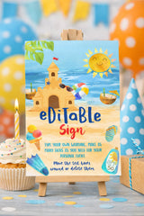 Beach Sand Castle Birthday Party Editable Sign Template, INSTANT DOWNLOAD