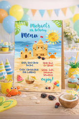 Beach Sand Castle Birthday Party Editable Menu Template, INSTANT DOWNLOAD