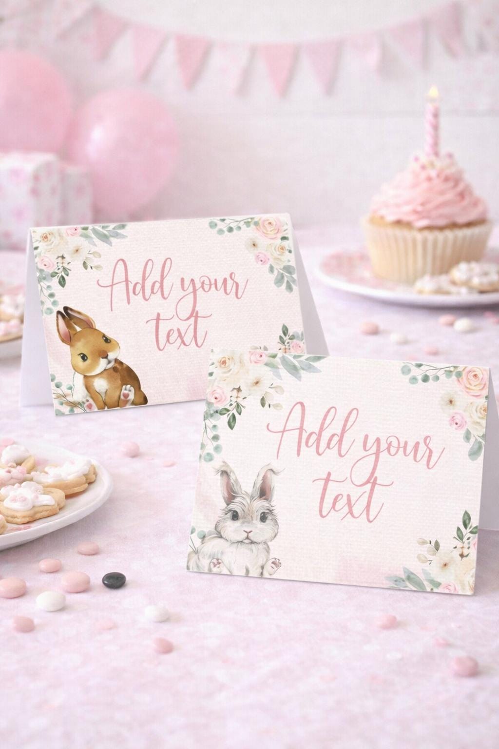 Bunny Party Buffet Food Tents Editable Template (Instant Download)