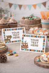 Woodland Tribal Animals Food Tent Cards, Editable Buffet Labels (Digital Download)