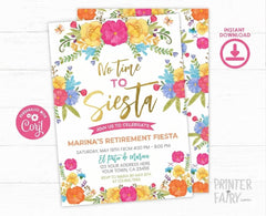 No time to Siesta Retirement Party Invitation EDITABLE Template, Cinco de Mayo INSTANT DOWNLOAD