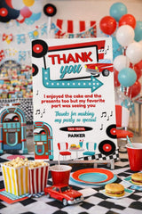 Diner Thank You Card, 1950s Soda Shop Theme Party, Retro Birthday (Digital Download)