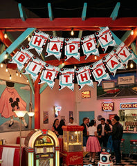 Diner Birthday Banner, Editable Sock Hop Decorations, 1950's Soda Shop Theme (Digital Download)
