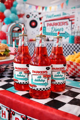 Diner Party Water Bottle Labels, 1950s Soda Shop Theme, Editable (Digital Download)