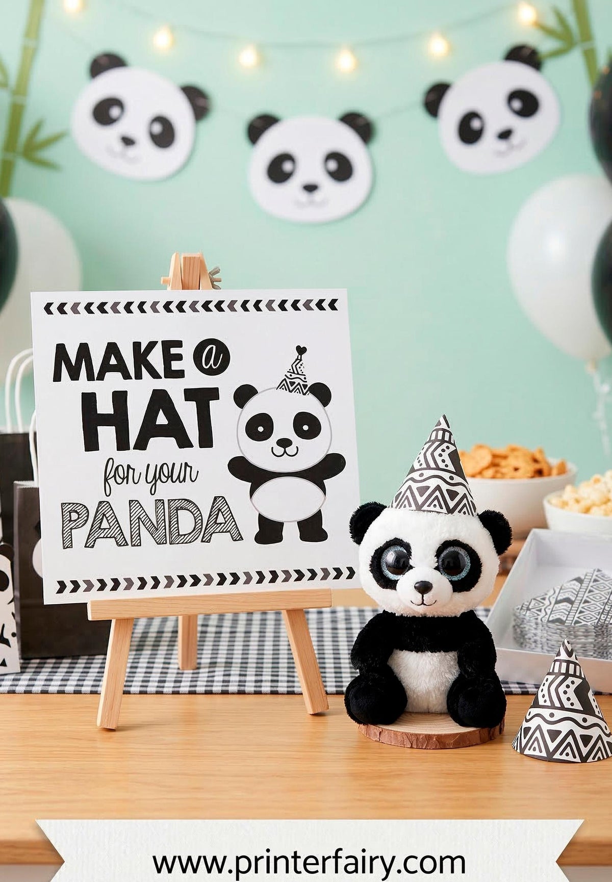 Printable Mini Hats for Plushies, Panda Party Sign (Digital Download)