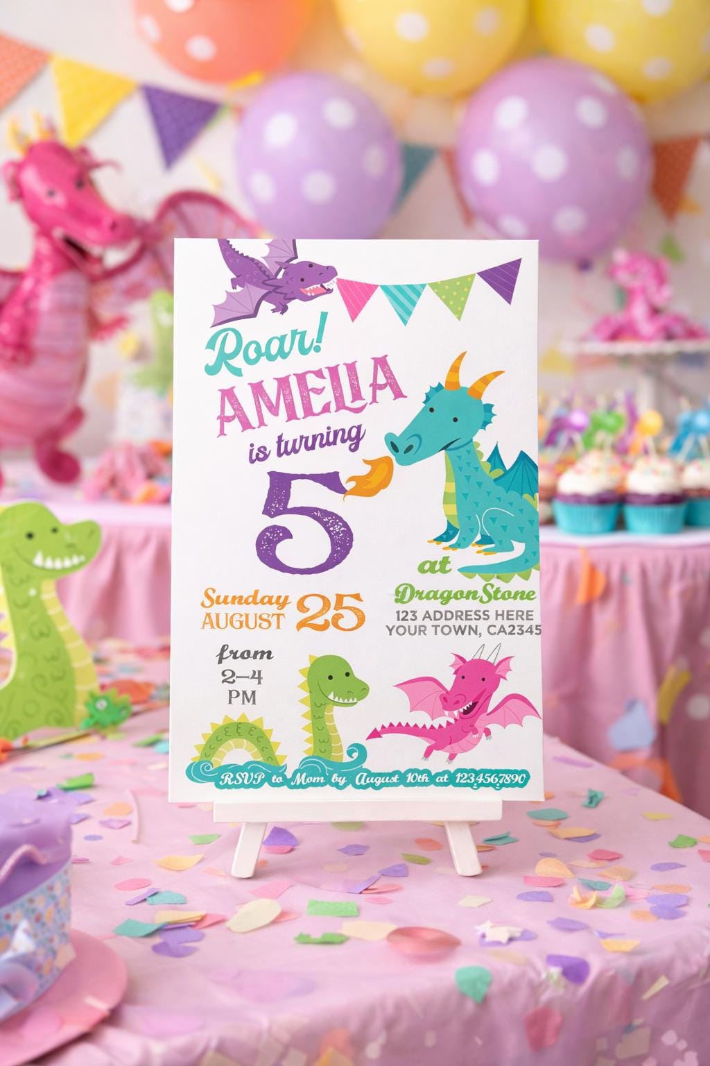 Dragon Birthday Invitation, Editable Template, Princess Party Theme (Digital Download)