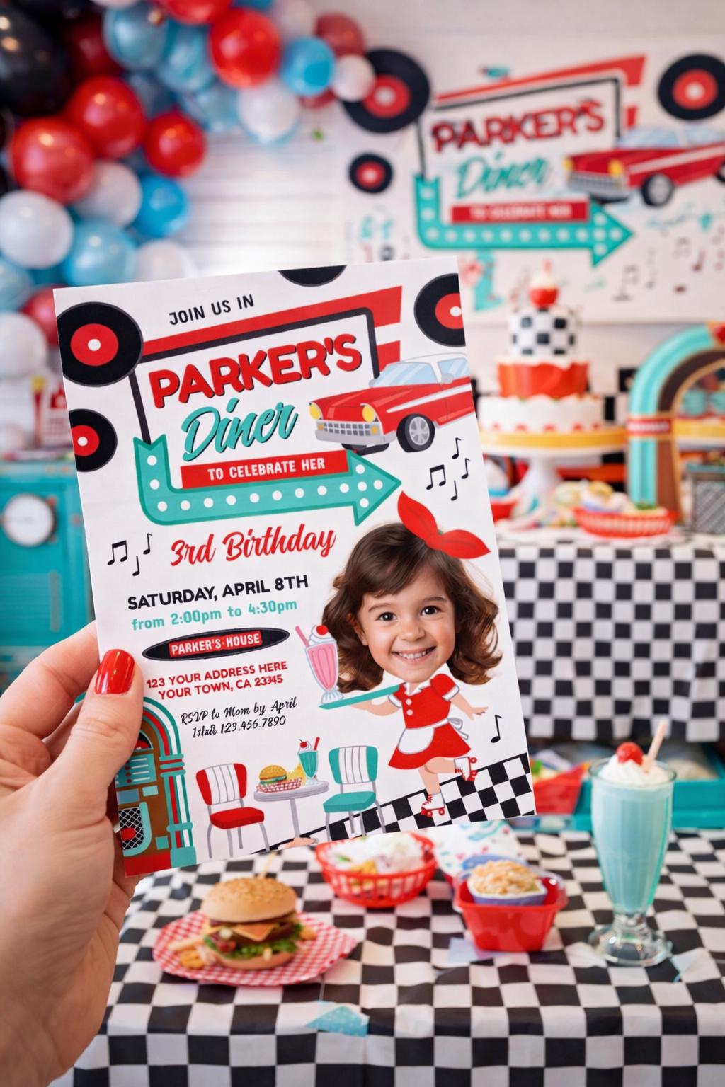 Diner Birthday Invitation with Photo, Editable Template (Digital Download)