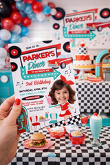 Diner Birthday Invitation with Photo, Editable Template (Digital Download)