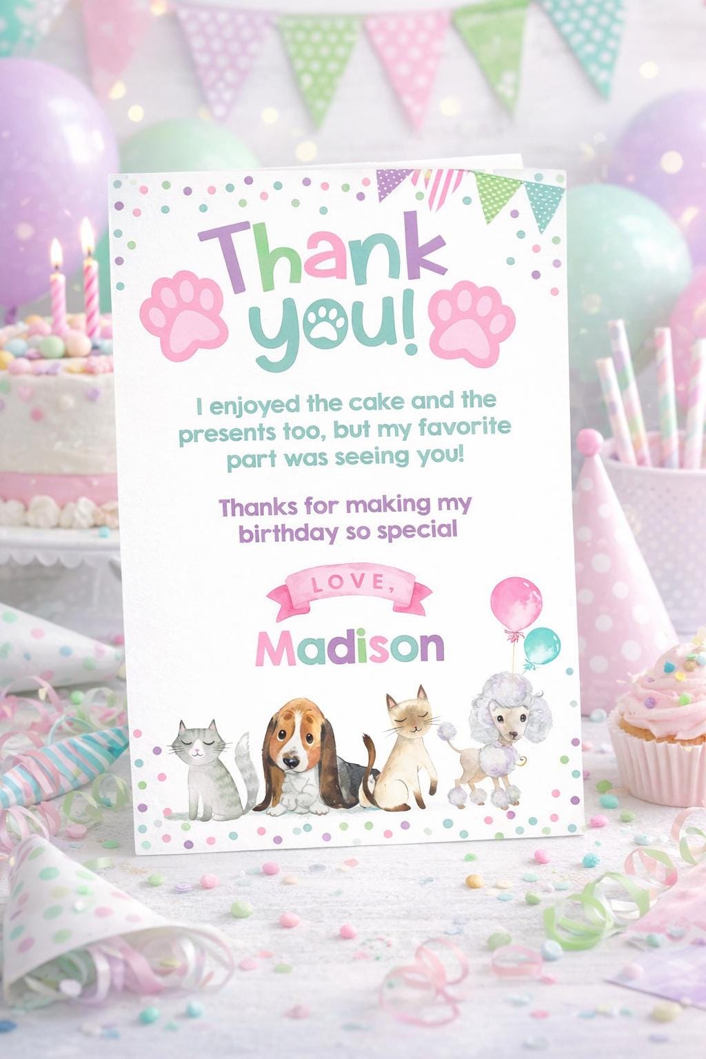 Puppies Kitties Thank You Card Editable Template (Digital Download)