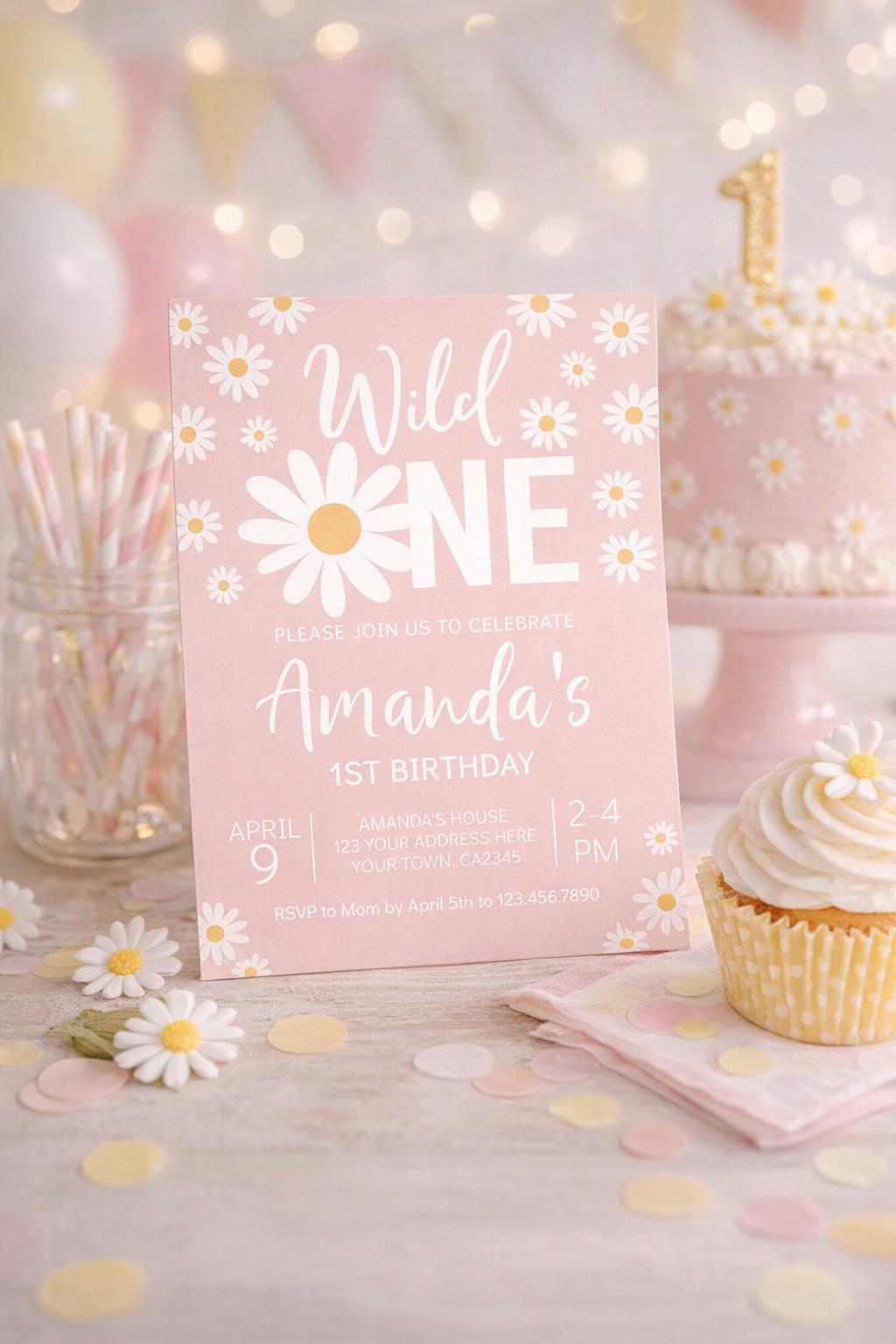 Daisy Wild One 1st Birthday Invitation (Digital Download)
