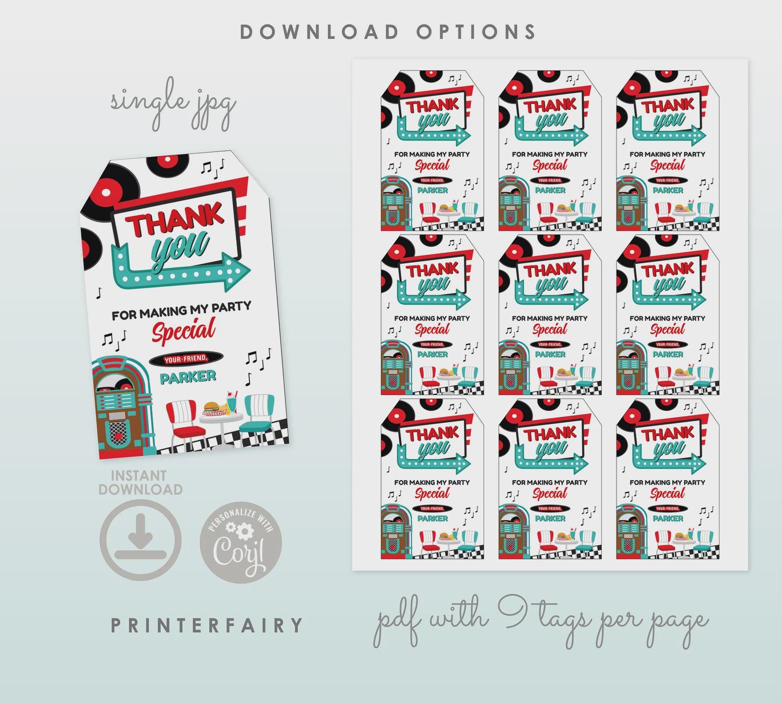 Diner Party Bundle, Editable Birthday Invitation, Signs, Decorations (Digital Download)
