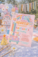 Groovy 10th Birthday Invitation: Daisy Rainbow Party Invite (Digital Download)