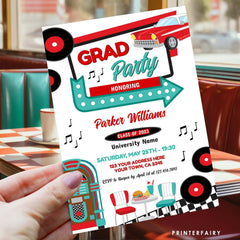 Diner Graduation Party Bundle, Editable Invitation, Signs, Menu (Digital Download)