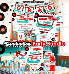 Diner Graduation Party Bundle, Editable Invitation, Signs, Menu (Digital Download)