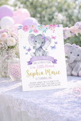 Elephant and Butterfly Floral 1st Birthday Invitation Editable Template for Any Age, Instant Download